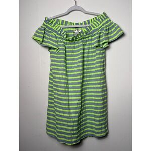 Corey Lynn Calter Womens‎ Neon Green Grey Striped Off Shoulder Ruffle Dress S